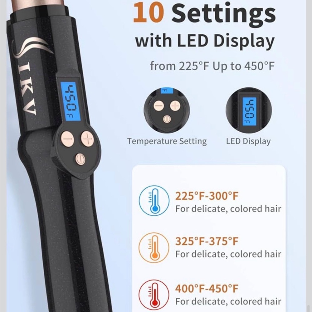 Professional 1” Tourmaline Ceramic Curling Wand 10 Settings LED Display - Picture 2 of 7